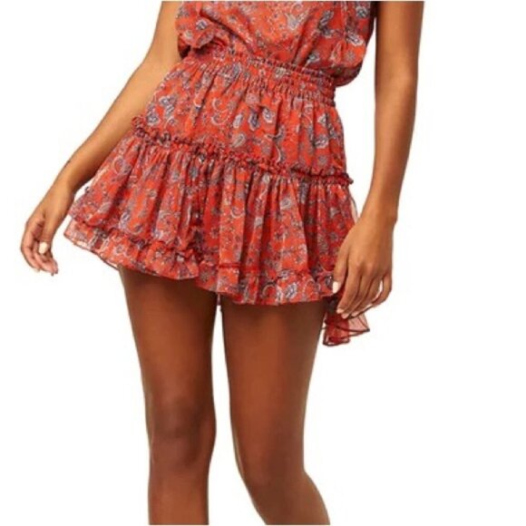 Misa Los Angeles 'Marion' Floral Ruffle Miniskirt, Aranciattta (Red Multi) - Picture 1 of 3